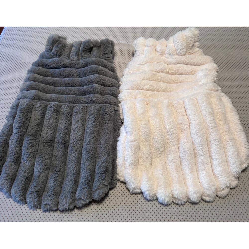 Spoiled Dog Set of 2 Plush Fur Dog Vests Fleece Lined Sweaters Grey Cream LARGE